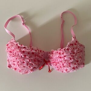 La SENZA Lingerie Bra Fitted Pink Red Hearts Ruffle Occasion Cute Size 32C